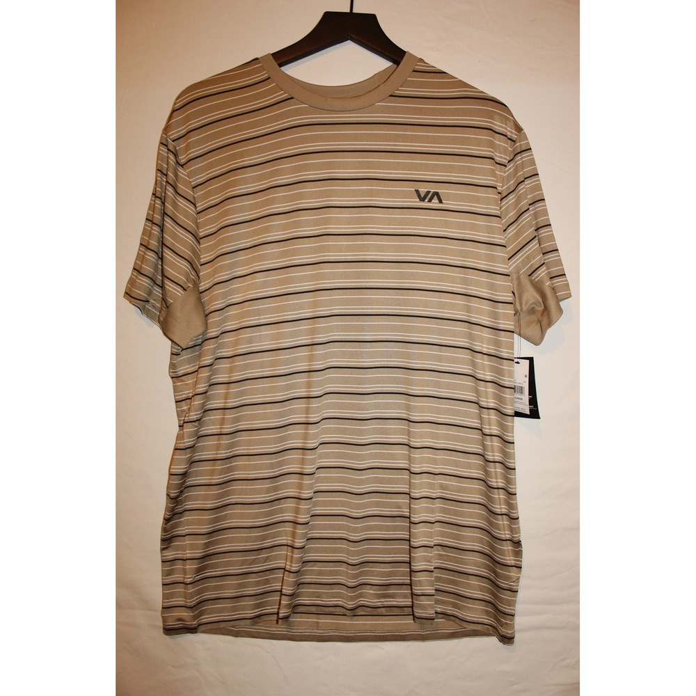 RVCA Striped Crew Neck T-Shirt Casual‎ Short Sleeve Top XL Beige Black